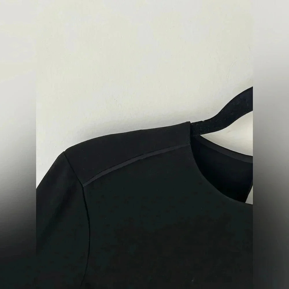 Aritzia Babaton Black Midi Dress Minimalist Open Back Slit Long Sleeve Size 6 - Picture 5 of 14